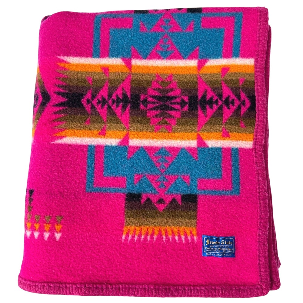 VTG Beaver State Pendleton Wool Blanket Pink Southwestern Geometric 48 x 73 USA